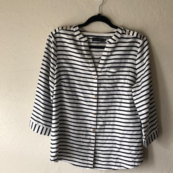 The Limited V neck Striped Pocket 3/4 Sleeve Blouse - Picture 1 of 9